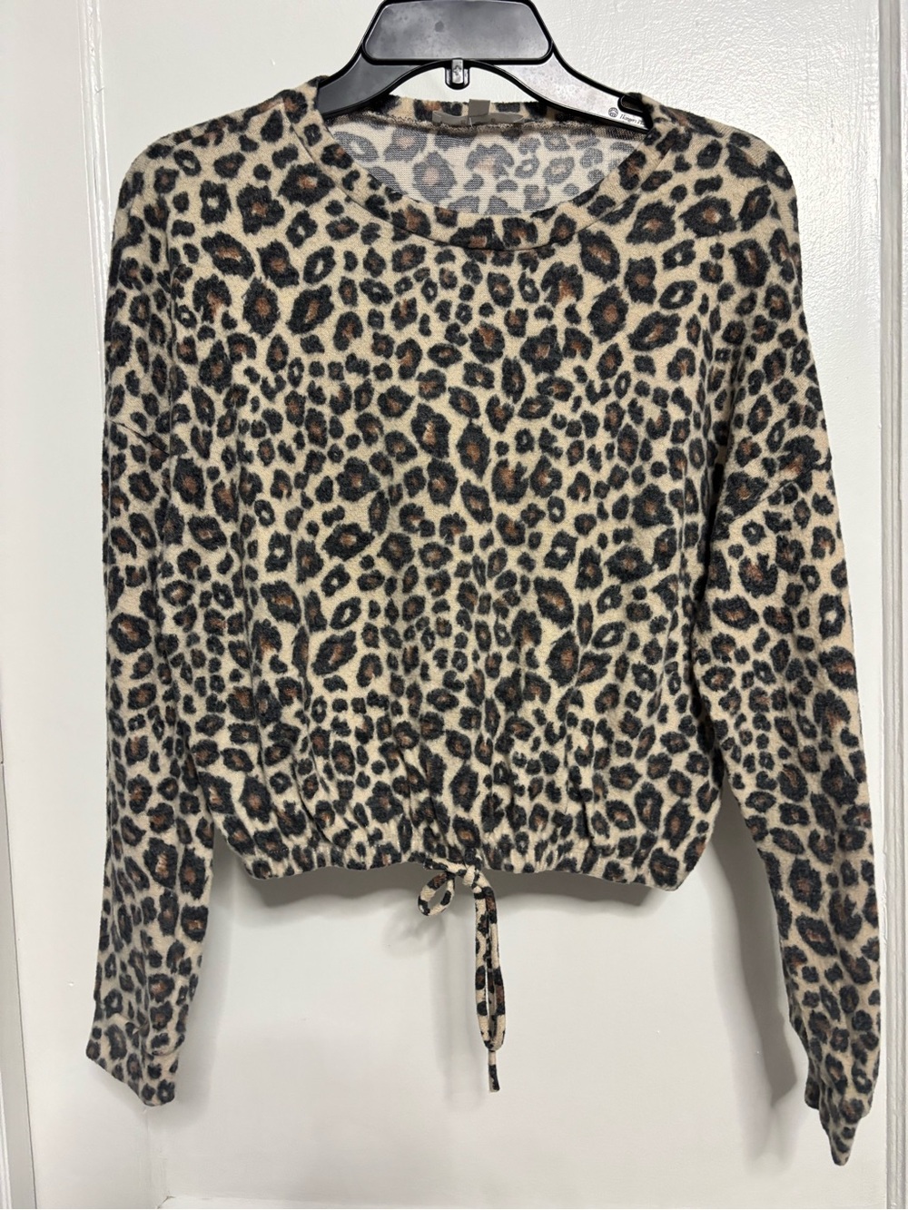gaze Leopard Print Drawstring Hem Sweater - Beige/Black/Brown